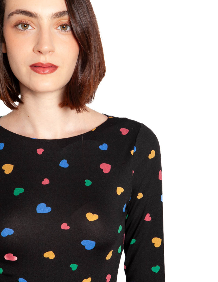 Camiseta negra print corazones Candy Compañía Fantástica Sommes Demode Zaragoza