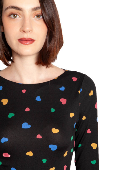 Camiseta negra print corazones Candy Compañía Fantástica Sommes Demode Zaragoza