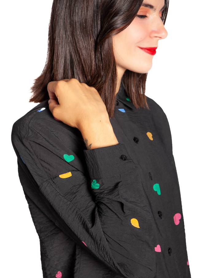 Camisa negra print corazones Candy Compañía Fantástica Sommes Demode Zaragoza