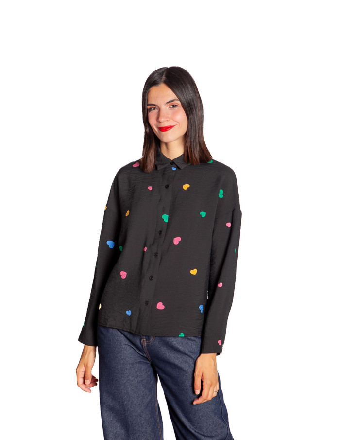 Camisa negra print corazones Candy Compañía Fantástica Sommes Demode Zaragoza
