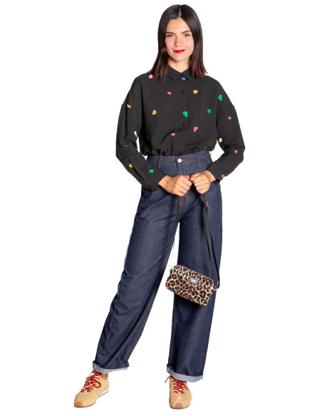 Camisa negra print corazones Candy Compañía Fantástica Sommes Demode Zaragoza