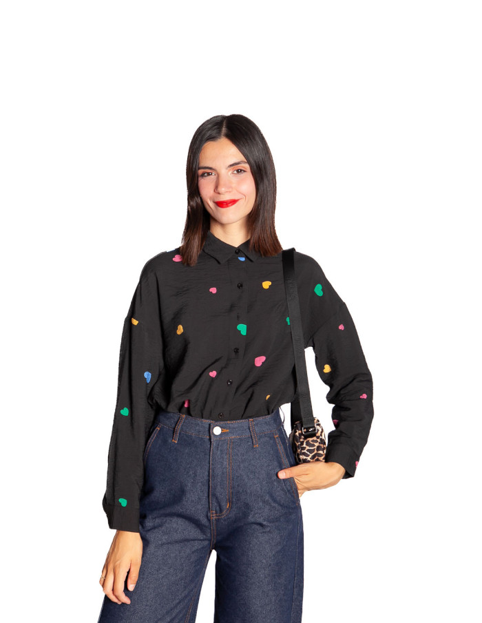 Camisa negra print corazones Candy Compañía Fantástica Sommes Demode Zaragoza