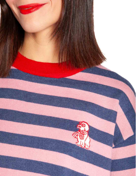 Jersey navy rayas rosas con perrito Akita Frnch Sommes Demode Zaragoza