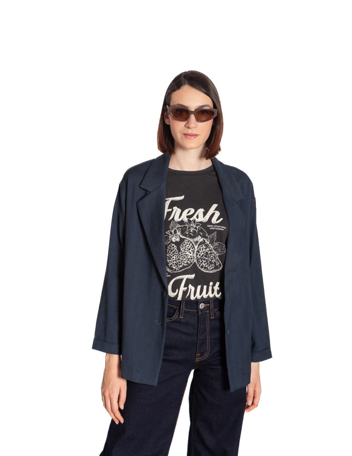 Blazer color navy con tejido dibujo espiga Pan Sommes Demode Zaragoza