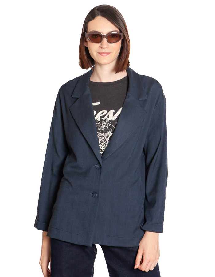 Blazer color navy con tejido dibujo espiga Pan Sommes Demode Zaragoza