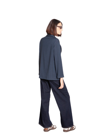 Blazer color navy con tejido dibujo espiga Pan Sommes Demode Zaragoza