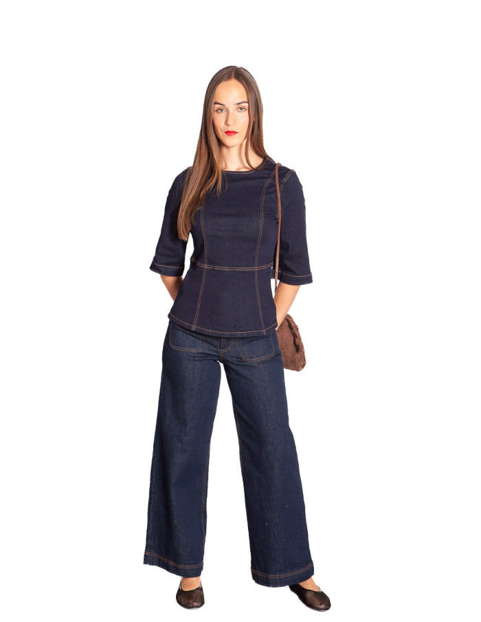 Top denim peplum color dark blue Kanea Byoung Sommes Demode Zaragoza