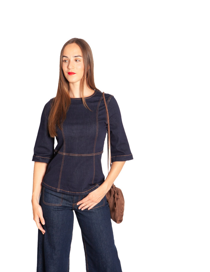 Top denim peplum color dark blue Kanea Byoung Sommes Demode Zaragoza