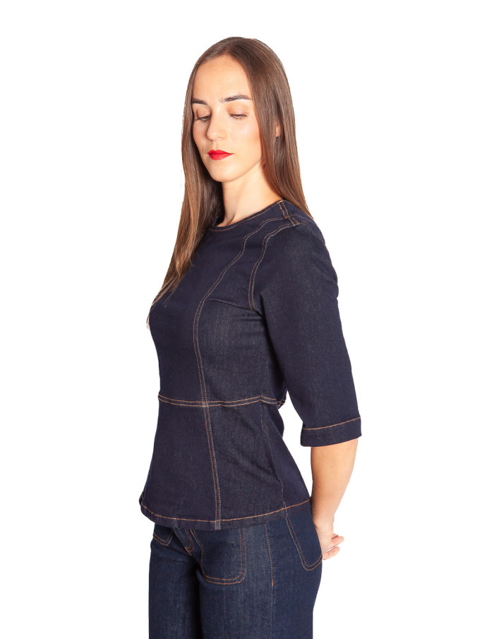 Top denim peplum color dark blue Kanea Byoung Sommes Demode Zaragoza