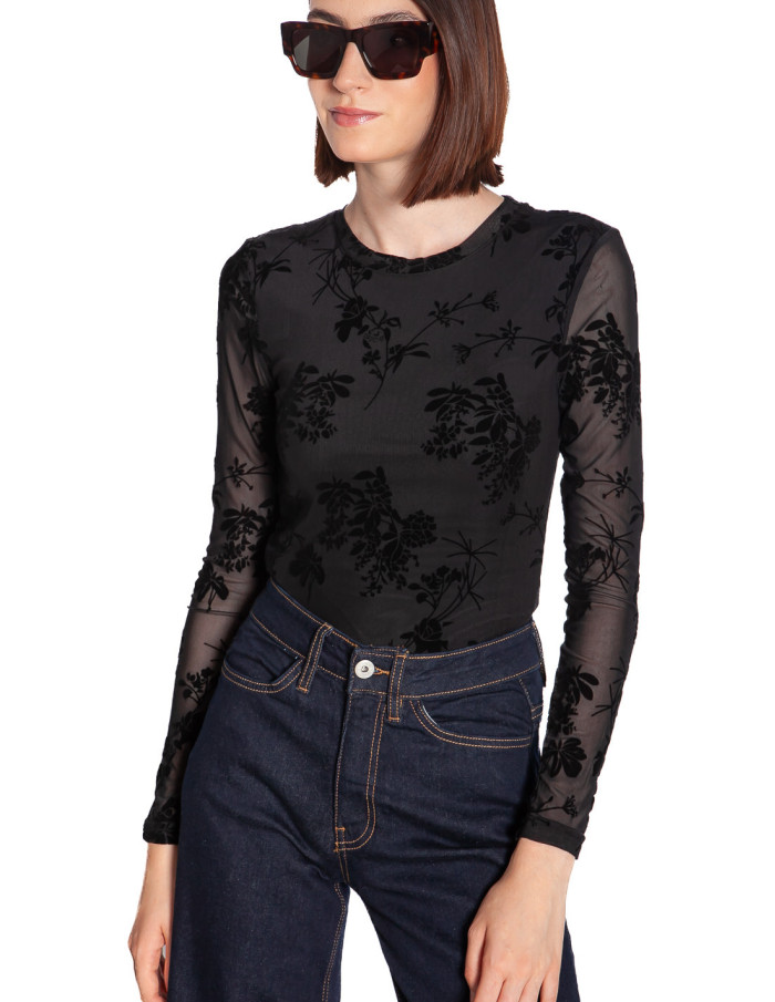 Top negro floral transparencias Rimesha Byoung Sommes Demode Zaragoza