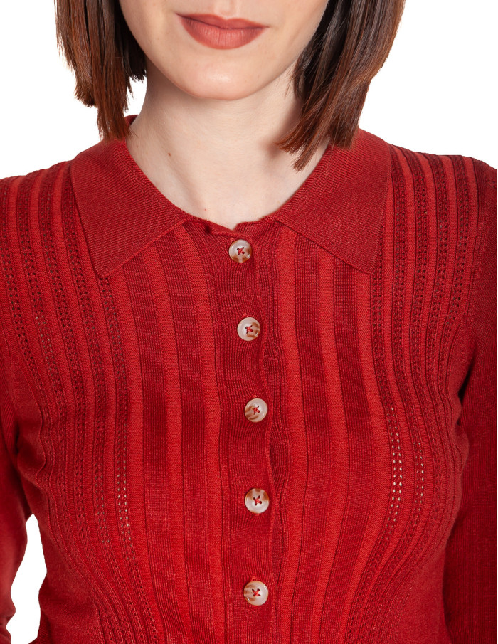cardigan tejido calado color teja sofie king louie sommes demode zaragoza
