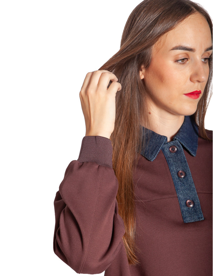 sudadera tipo polo marron con cuello denim sweon cks sommes demode zaragoza