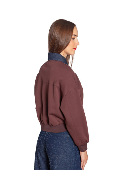 sudadera tipo polo marron con cuello denim sweon cks sommes demode zaragoza