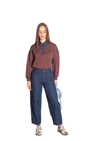 pantalon denim con textura azul marino wild pony sommes demode zaragoza