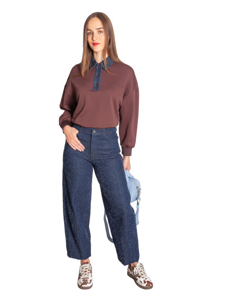 pantalon denim con textura azul marino wild pony sommes demode zaragoza