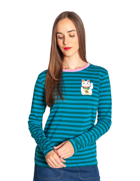 camiseta rayas azules lucky cat brunswick sugarhill sommes demode zaragoza
