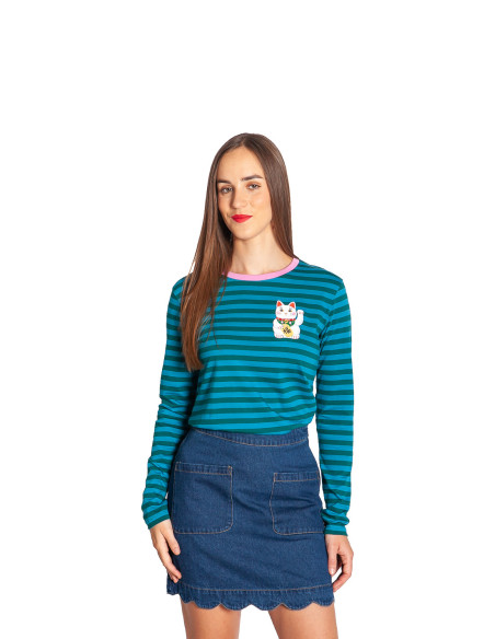 camiseta rayas azules lucky cat brunswick sugarhill sommes demode zaragoza