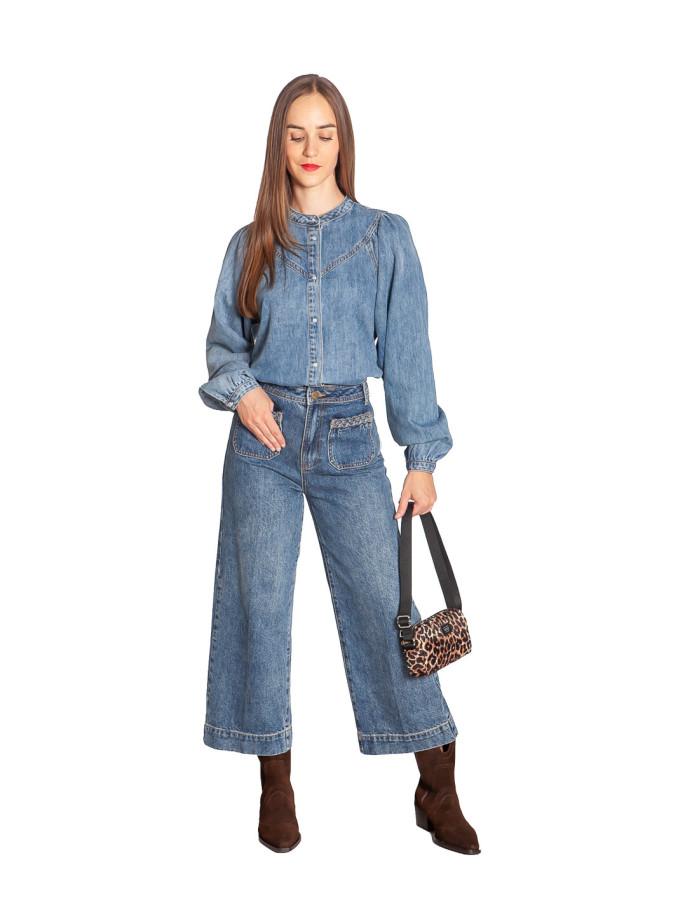 blusa denim mangas abullonadas anaelle grace and mila sommes demode zaragoza