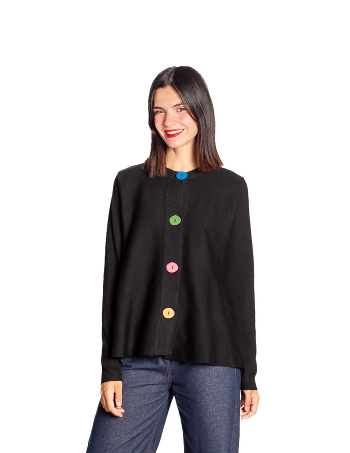 cardigan evase negro con botones de colores compañia fantastica sommes demode zaragoza