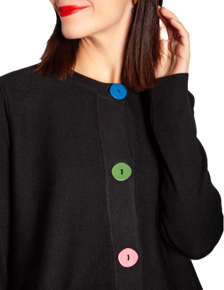 cardigan evase negro con botones de colores compañia fantastica sommes demode zaragoza