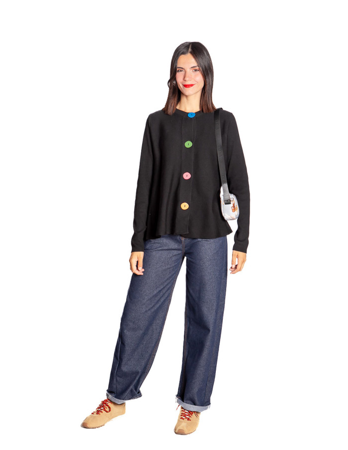 cardigan evase negro con botones de colores compañia fantastica sommes demode zaragoza