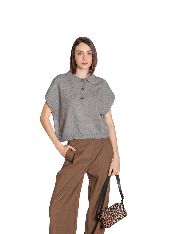 polo de punto oversize color gris alize ichi sommes demode zaragoza