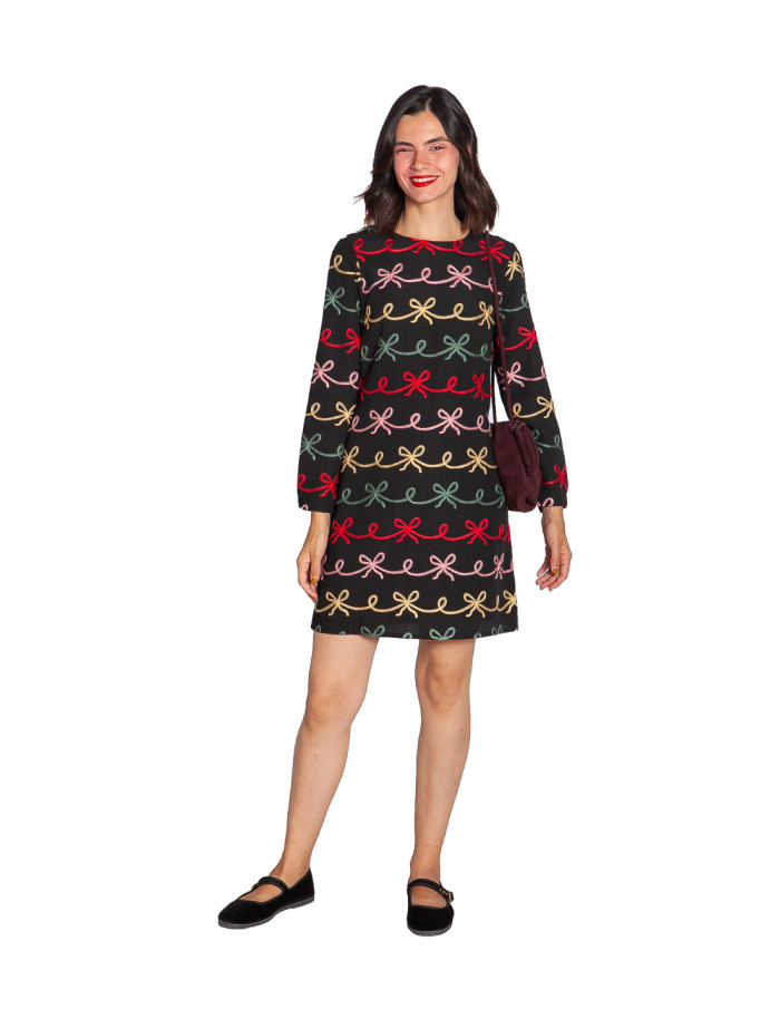 vestido corto negro bordado lazos pepa loves sommes demode zaragoza