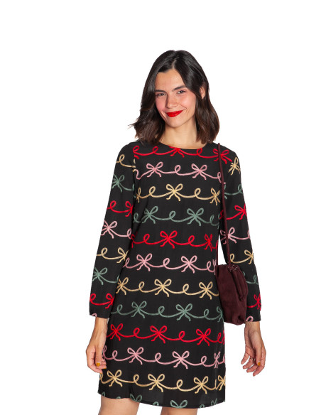 vestido corto negro bordado lazos pepa loves sommes demode zaragoza