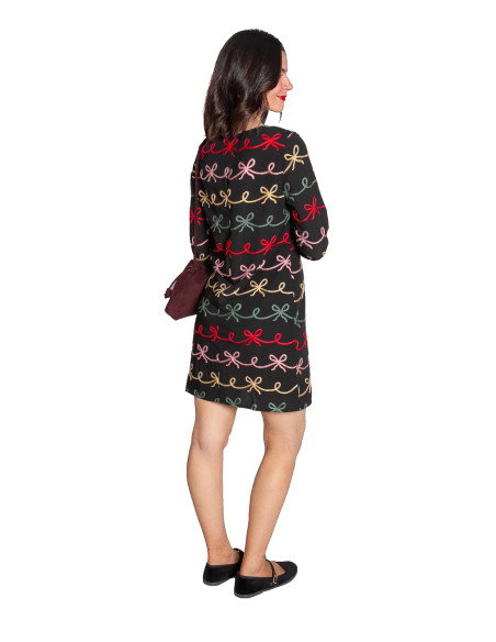 vestido corto negro bordado lazos pepa loves sommes demode zaragoza