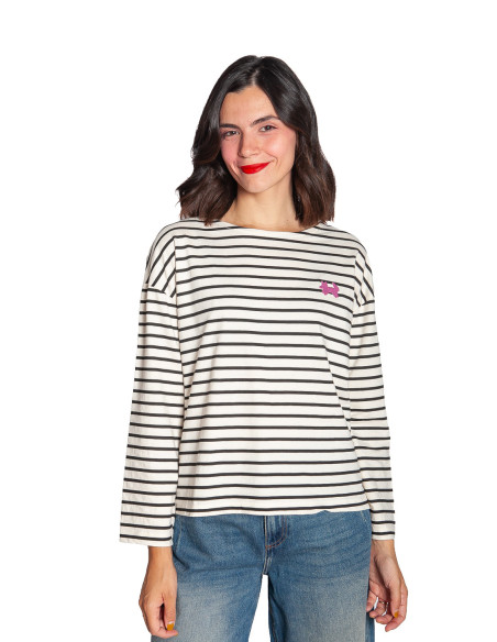 CAMISETA BLANCA RAYAS NEGRAS BORDADO ZORRO COMPAÑIA FANTASTICA sommes demode zaragoza