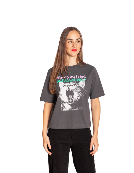 Camiseta antracita screaming cat Vadstena Sommes Demode Zaragoza