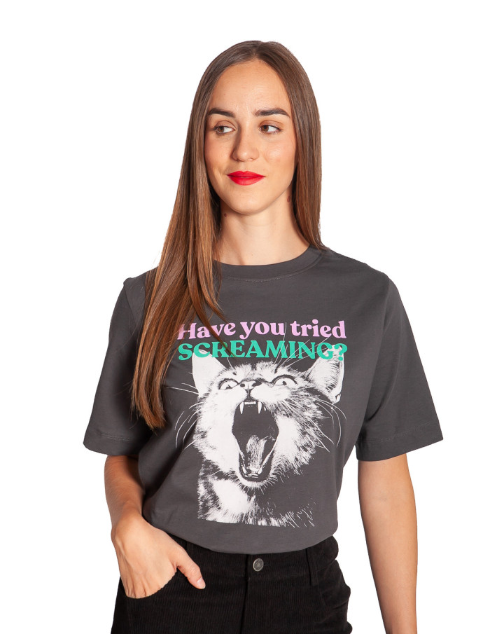 Camiseta antracita screaming cat Vadstena Sommes Demode Zaragoza
