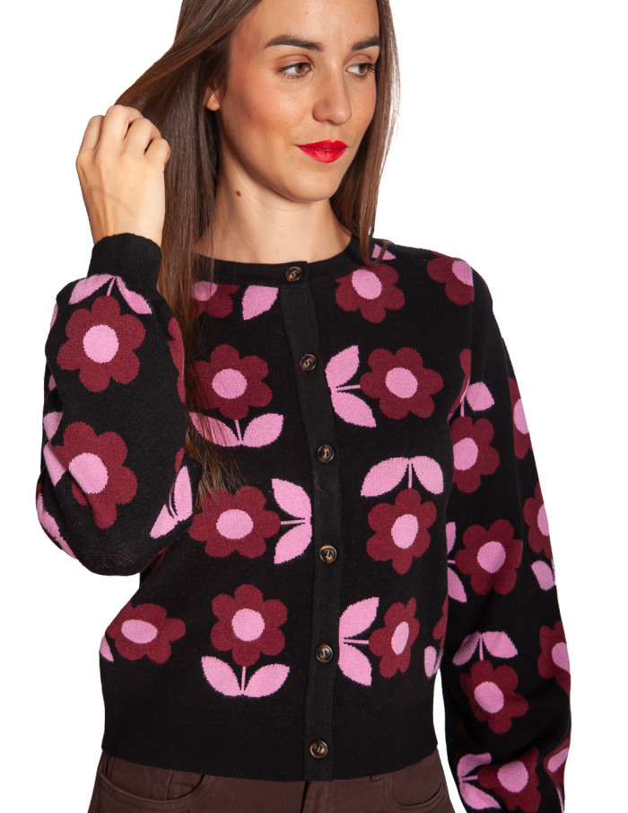 Cárdigan de punto con flores rosas Venetia Sugarhill Sommes Demode Zaragoza