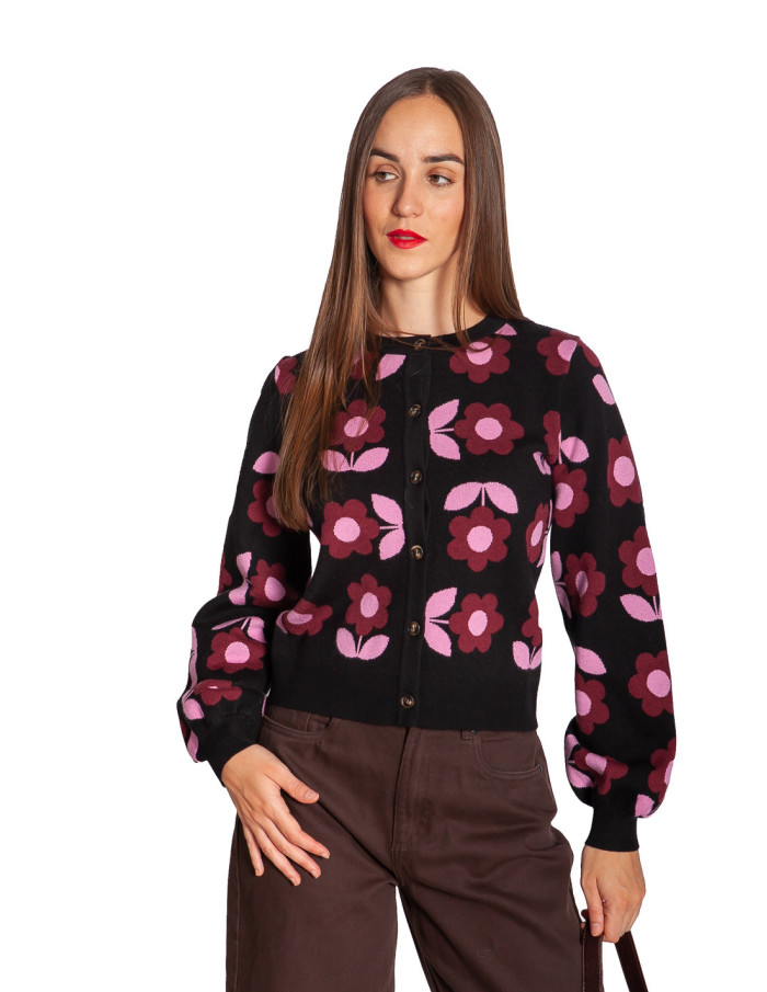 Cárdigan de punto con flores rosas Venetia Sugarhill Sommes Demode Zaragoza