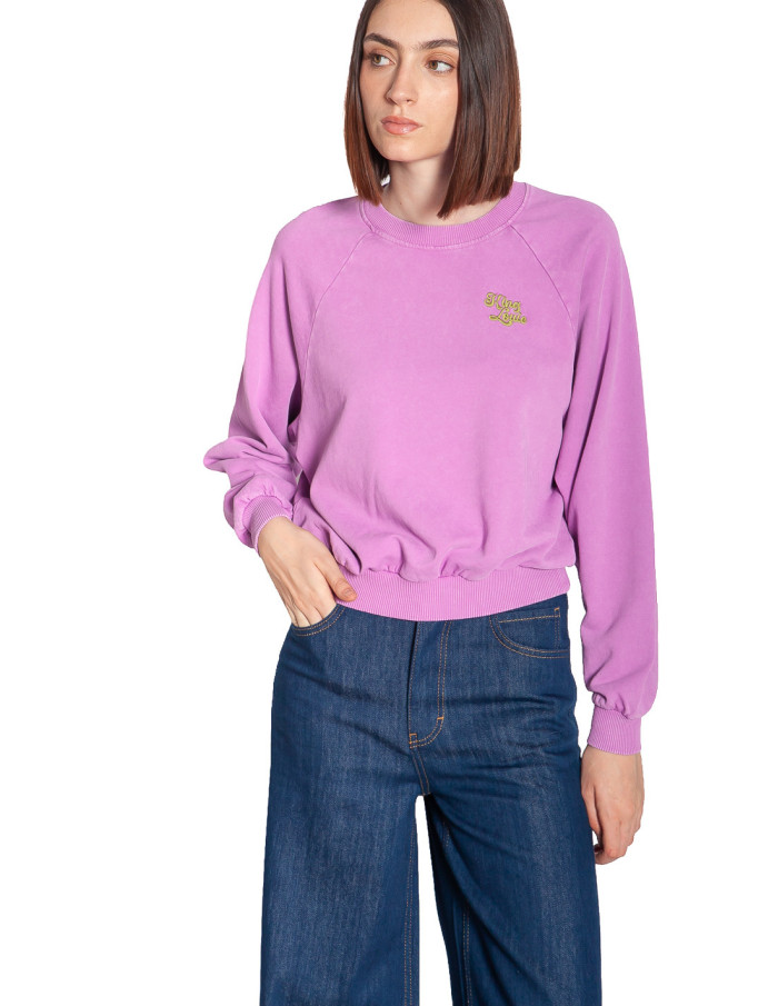 sudadera crop color rosa con bordado bibi king louie sommes demode zaragoza