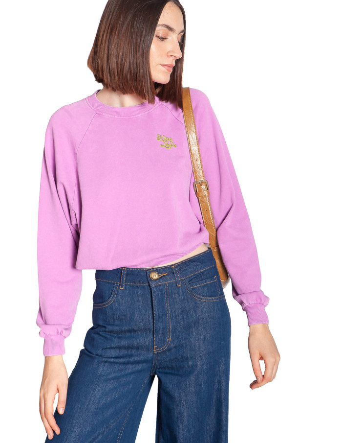 sudadera crop color rosa con bordado bibi king louie sommes demode zaragoza