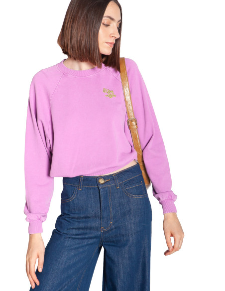 sudadera crop color rosa con bordado bibi king louie sommes demode zaragoza