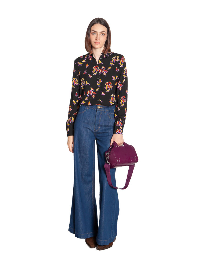 camisa negra estampado pajarillos maisie king louie sommes demode zaragoza