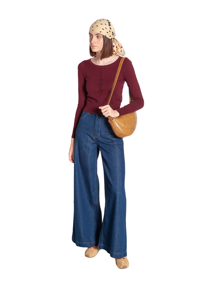 cardigan punto fino color burdeos ute king louie sommes demode zaragoza