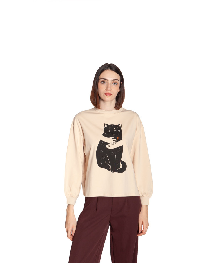 camiseta manga larga beige black cat pepa loves sommes demode zaragoza