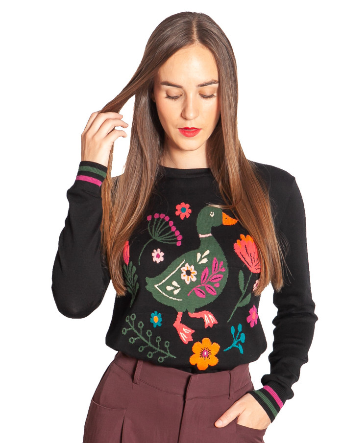 jersey punto fino negro folkloric duck rita sugarhill sommes demode zaragoza