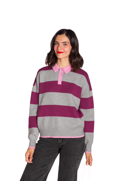 jersey de rayas con cuello polo rosa lana sugarhill sommes demode zaragoza