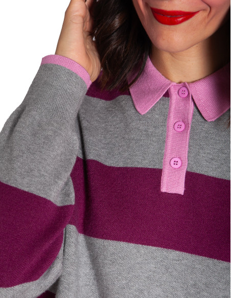 jersey de rayas con cuello polo rosa lana sugarhill sommes demode zaragoza
