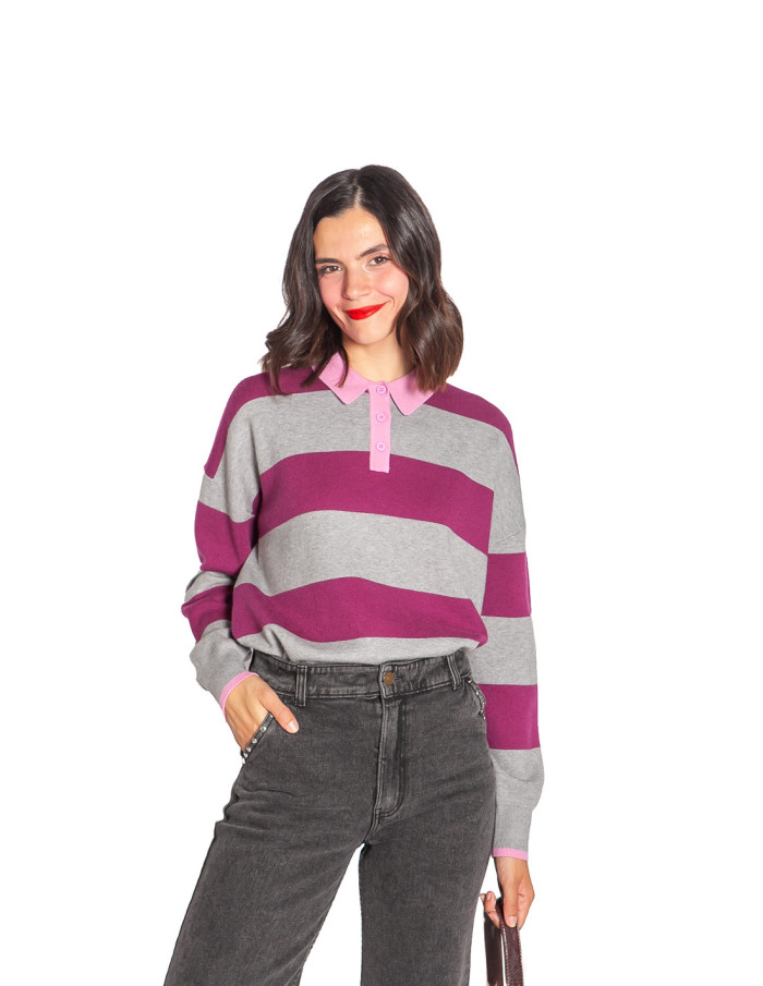 jersey de rayas con cuello polo rosa lana sugarhill sommes demode zaragoza