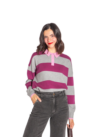 jersey de rayas con cuello polo rosa lana sugarhill sommes demode zaragoza