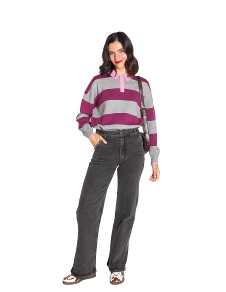 jersey de rayas con cuello polo rosa lana sugarhill sommes demode zaragoza