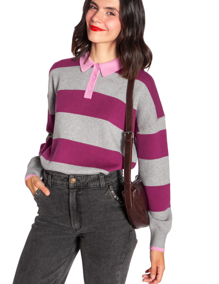 jersey de rayas con cuello polo rosa lana sugarhill sommes demode zaragoza