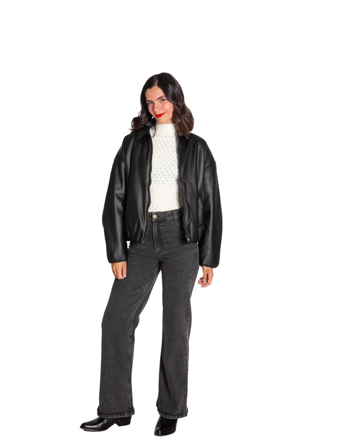 cazadora bomber efecto piel color negro girana ichi sommes demode zaragoza