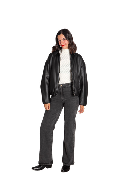 cazadora bomber efecto piel color negro girana ichi sommes demode zaragoza