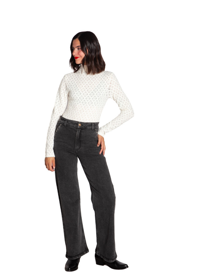 pantalón vaquero negro detalle apliques wild pony sommes demode zaragoza